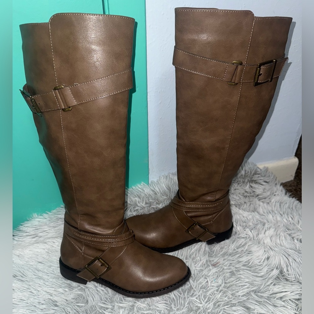 JustFab Tan Over the Knee Boots